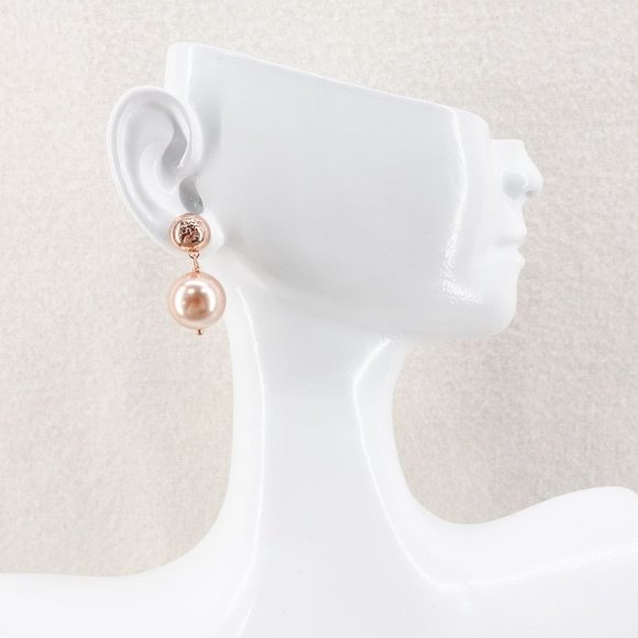 Tory Burch Women's Crystal Faux Pearl Drop Earrings Rose Gold OS - Picture 7 of 14